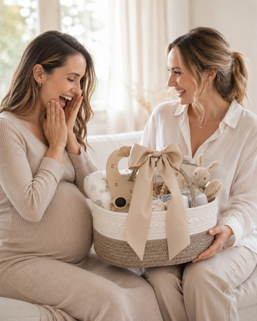 Mamá embarazada recibe una cesta de regalo Lulubu