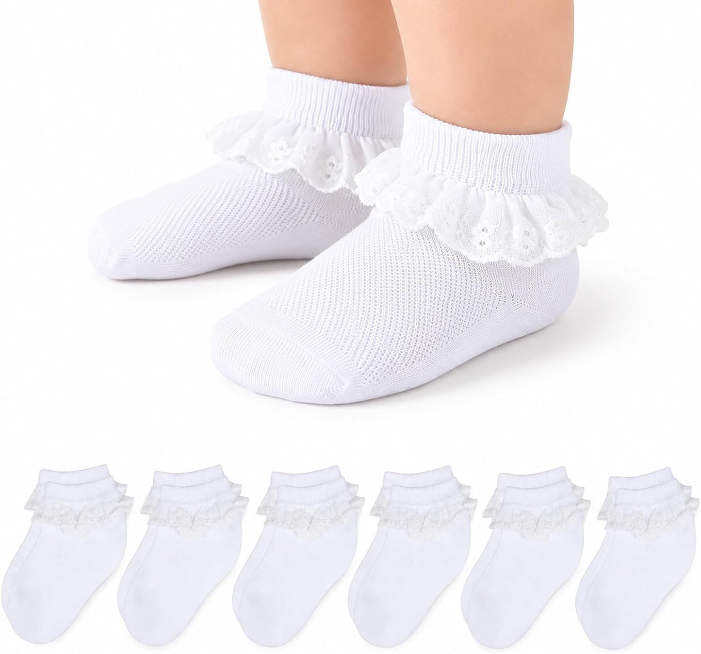 Set x6 medias con encaje blancas