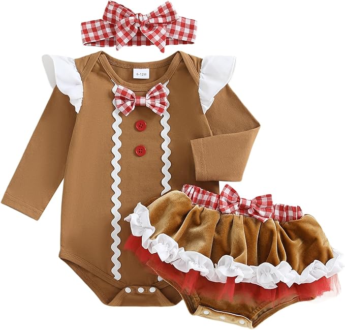 Set Vestido Galleta de Jengibre de Navidad para Bebé