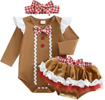 Set Vestido Galleta de Jengibre de Navidad para Bebé