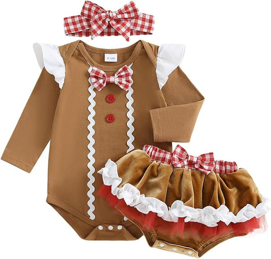 Set Vestido Galleta de Jengibre de Navidad para Bebé