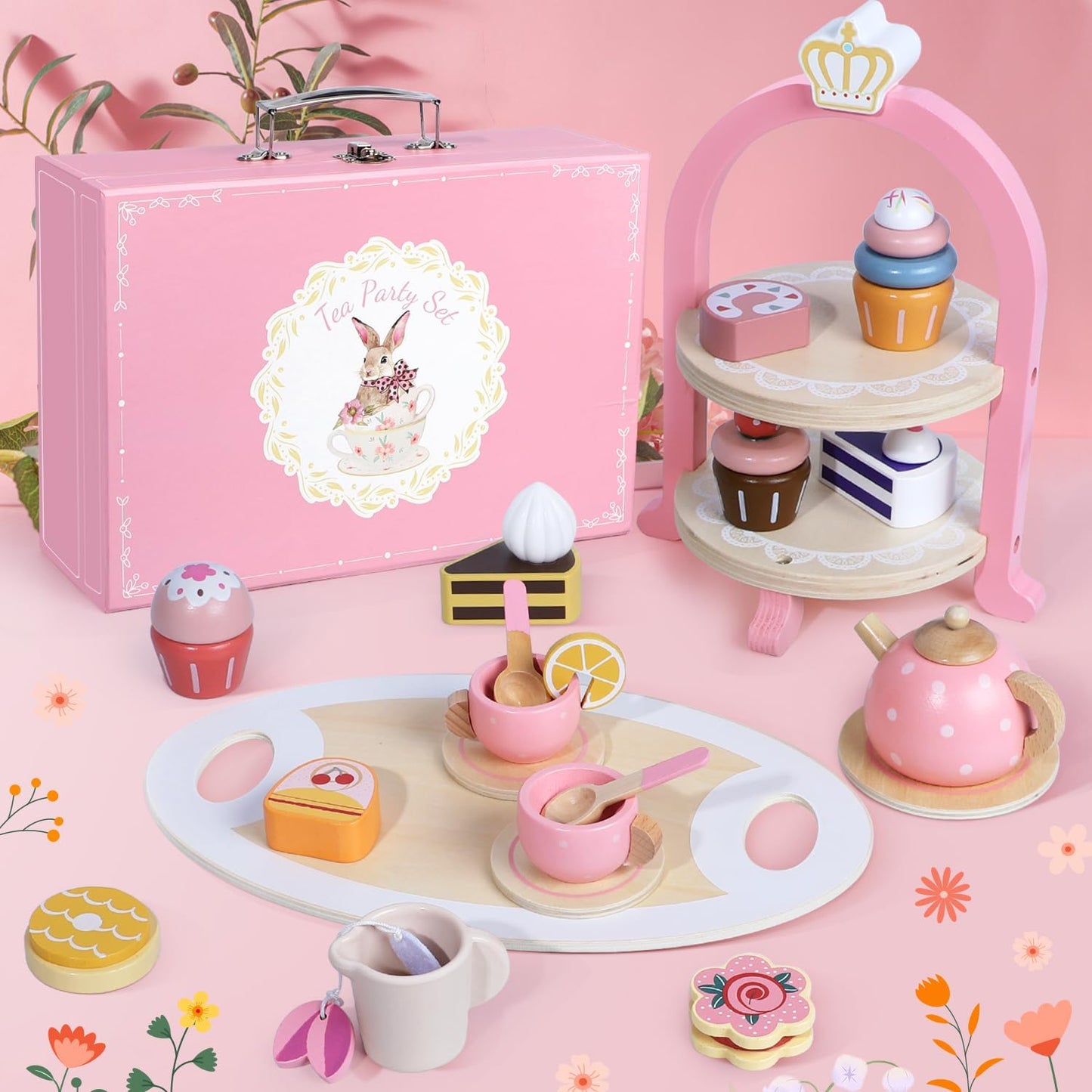 Set de Té en Madera Rosa