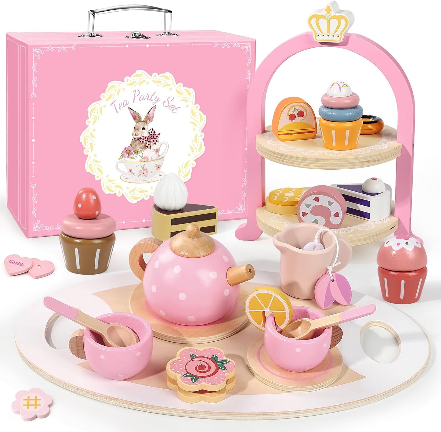 Set de Té en Madera Rosa