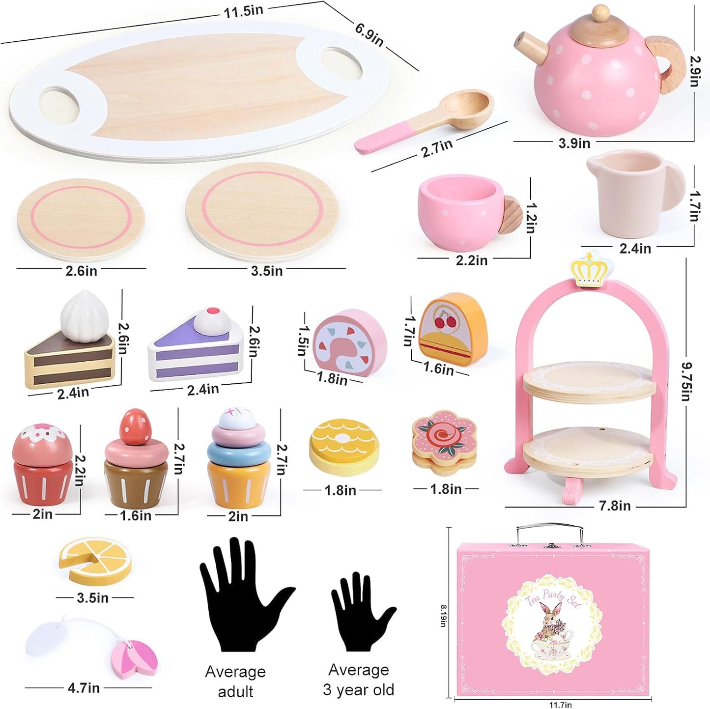 Set de Té en Madera Rosa