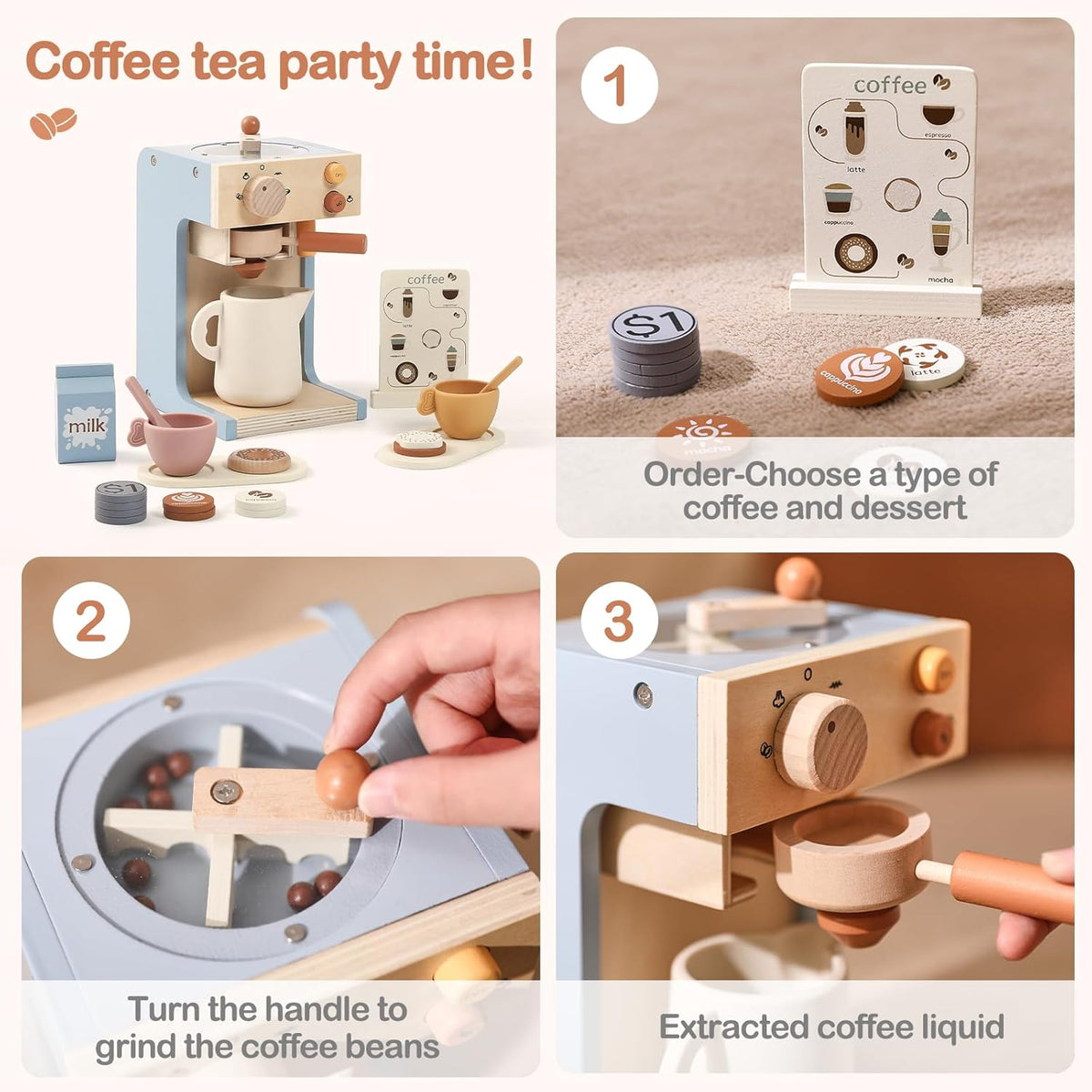 Cafetera de Madera para Niños