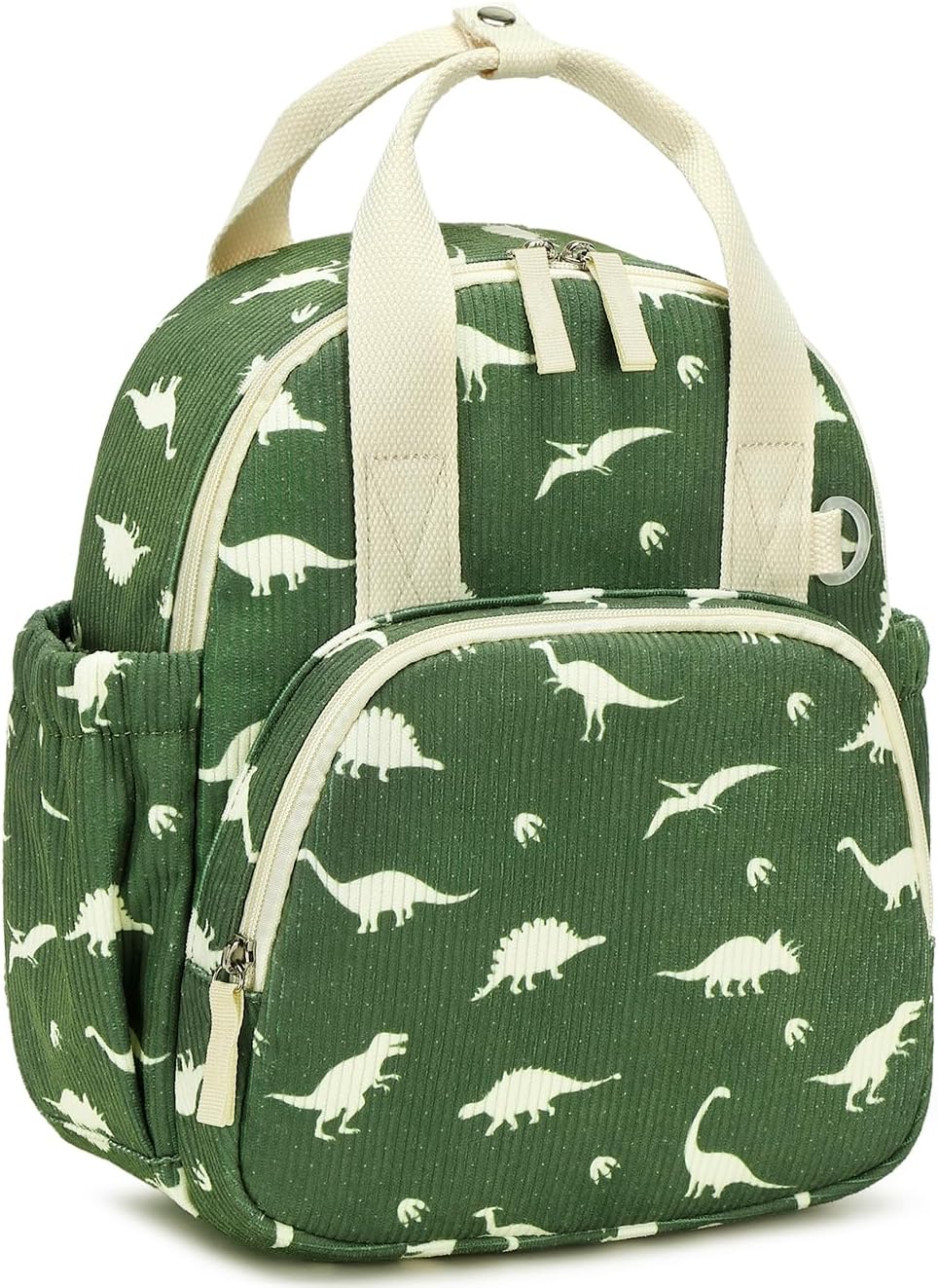 Morral en pana dinosaurios verde