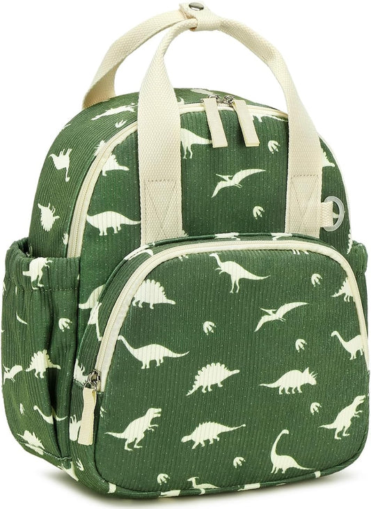 Morral en pana dinosaurios verde