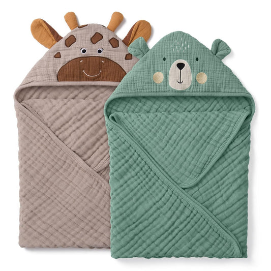 Toalla de Muselina con Capucha para Bebé Set x2- 100% Algodón