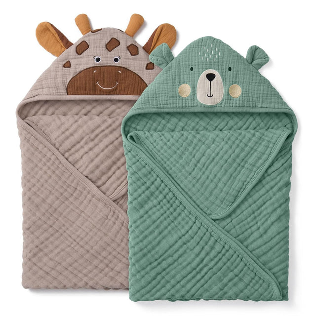 Toalla de Muselina con Capucha para Bebé Set x2- 100% Algodón