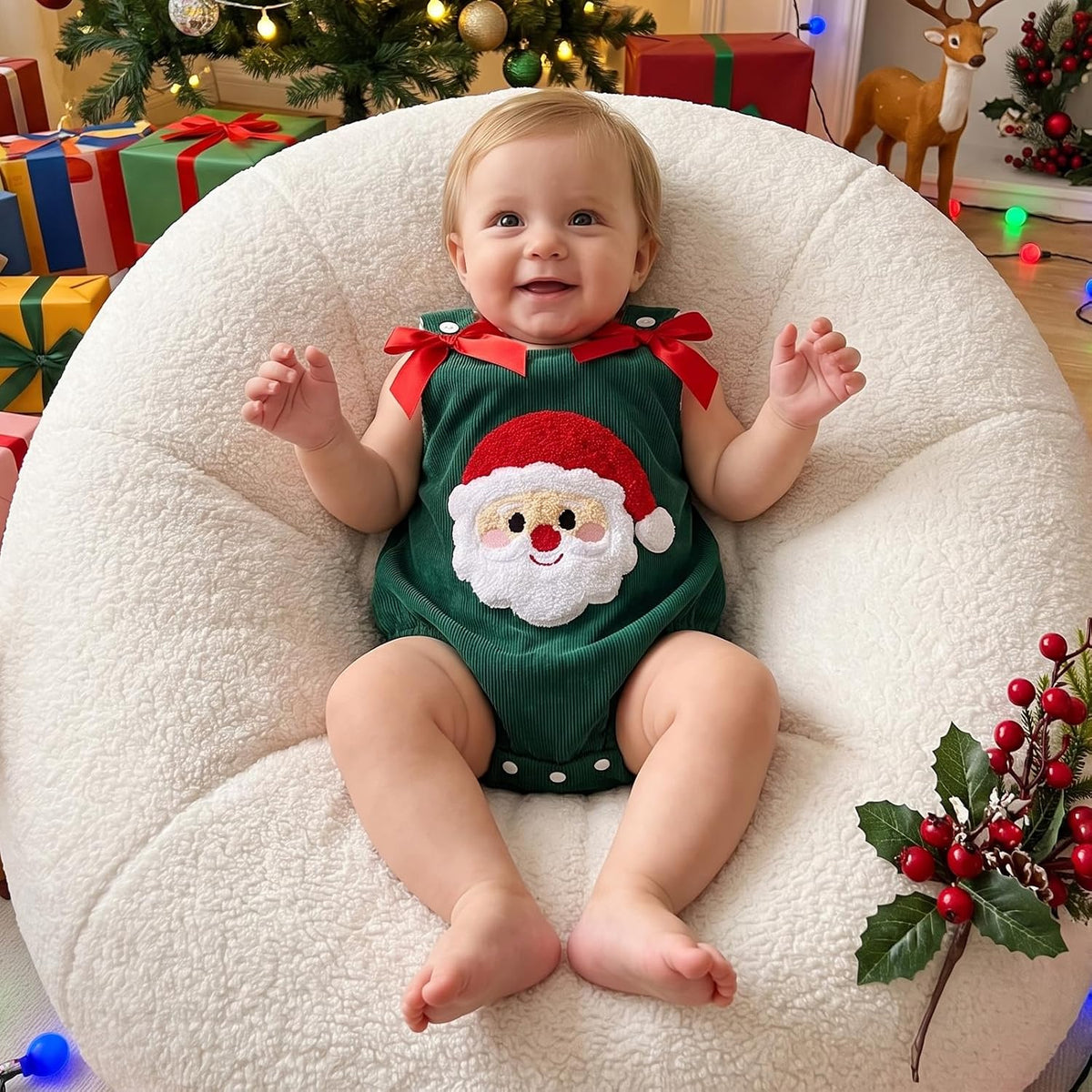 Mameluco Sofía con Moñitos - Papá Noel Verde