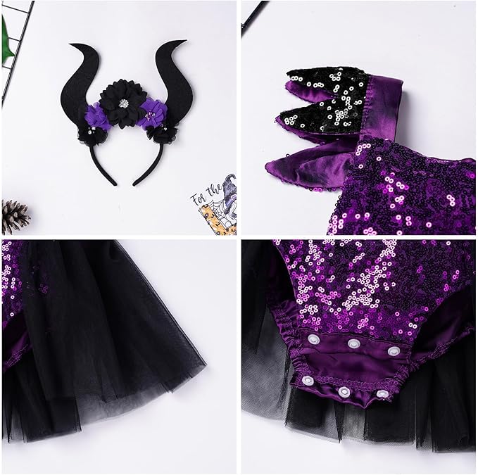 Disfraz de Maléfica para Bebé Niña – Vestido Tutú y Diadema