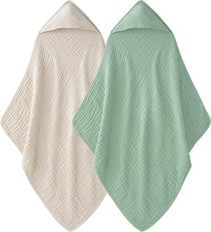 Set de 2 Toallas de Bebé con Capucha – 100% Muselina de Algodón