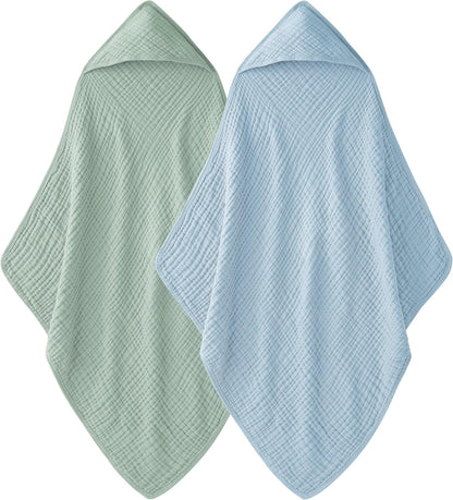 Set de 2 Toallas de Bebé con Capucha – 100% Muselina de Algodón