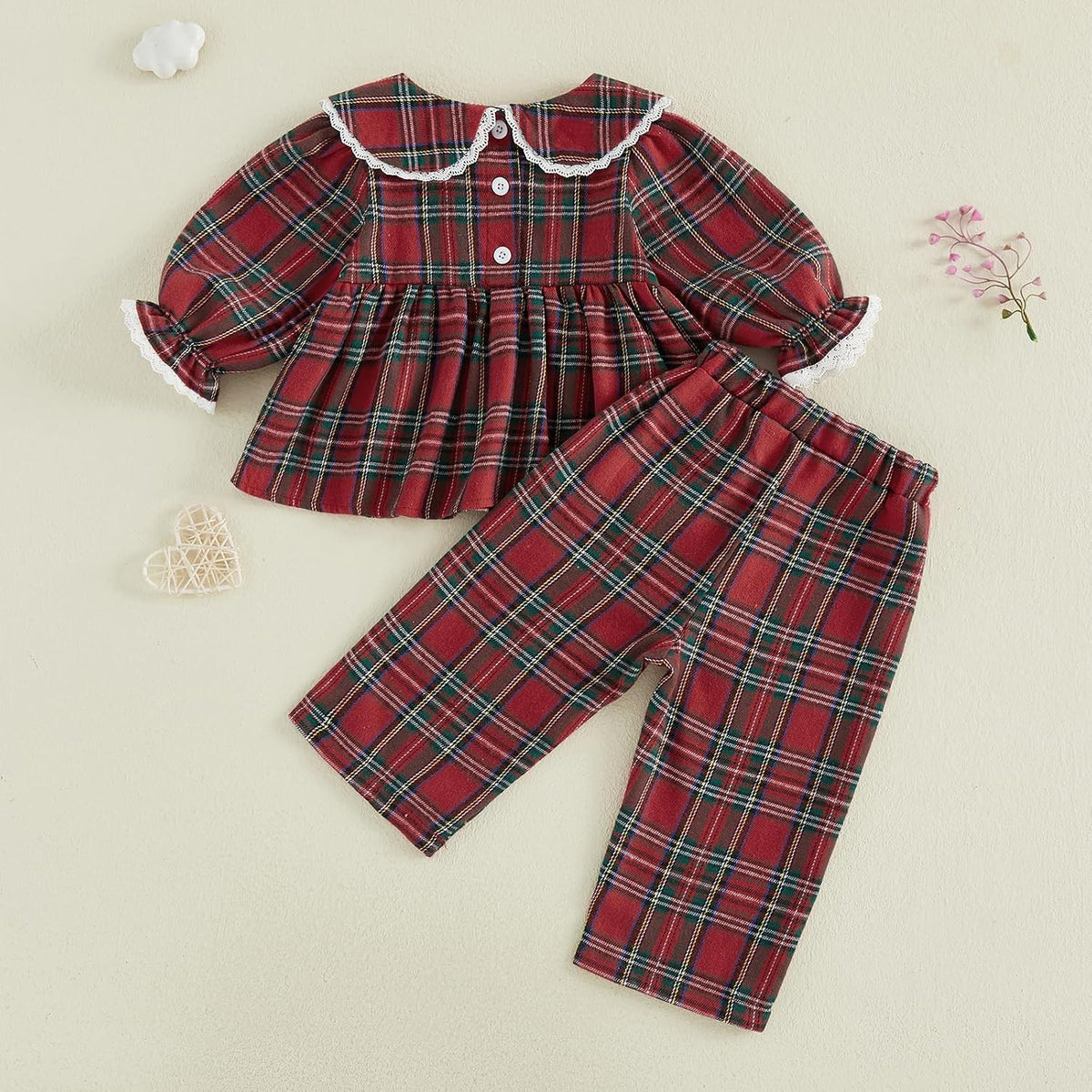 Set Blusa & Pantalón Violeta - Cuadros Rojos