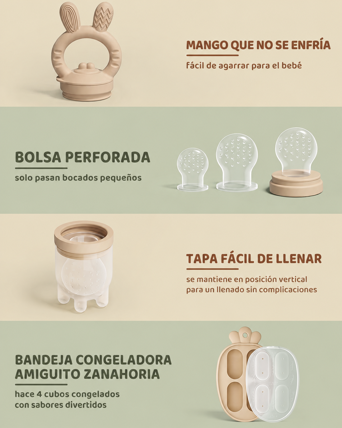 Set x2 Alimentadores de Frutas para Bebé con Bandeja Congeladora