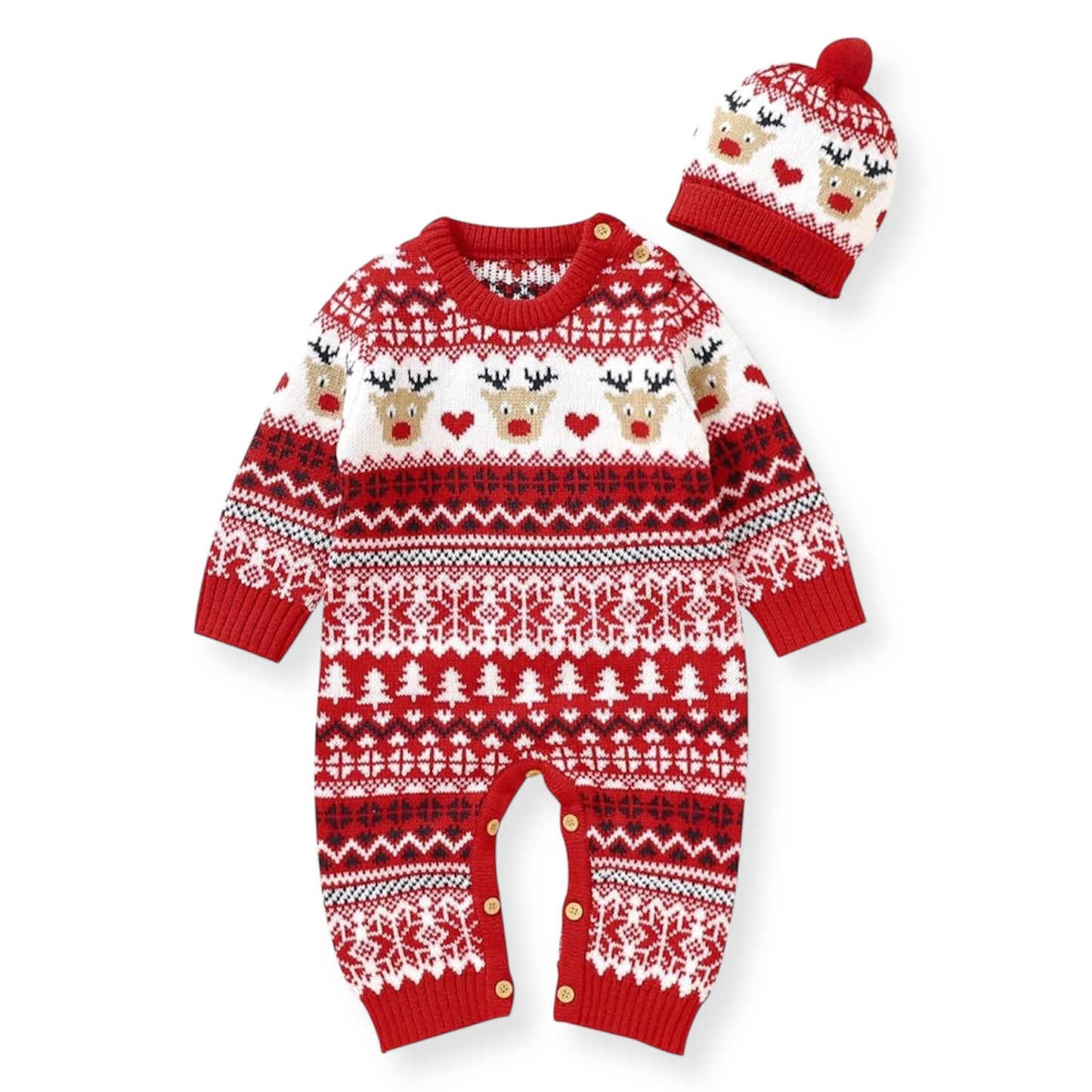 Set Mameluco y Gorro Classic Tejido Red Christmas