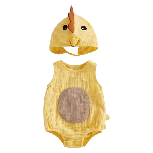 Set Pollito de Algodón y Lino (Body + Gorro)