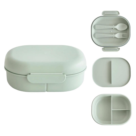 Lonchera Bento Mushie - 3 Compartimentos con Divisor Removible + Tenedor y Cuchara
