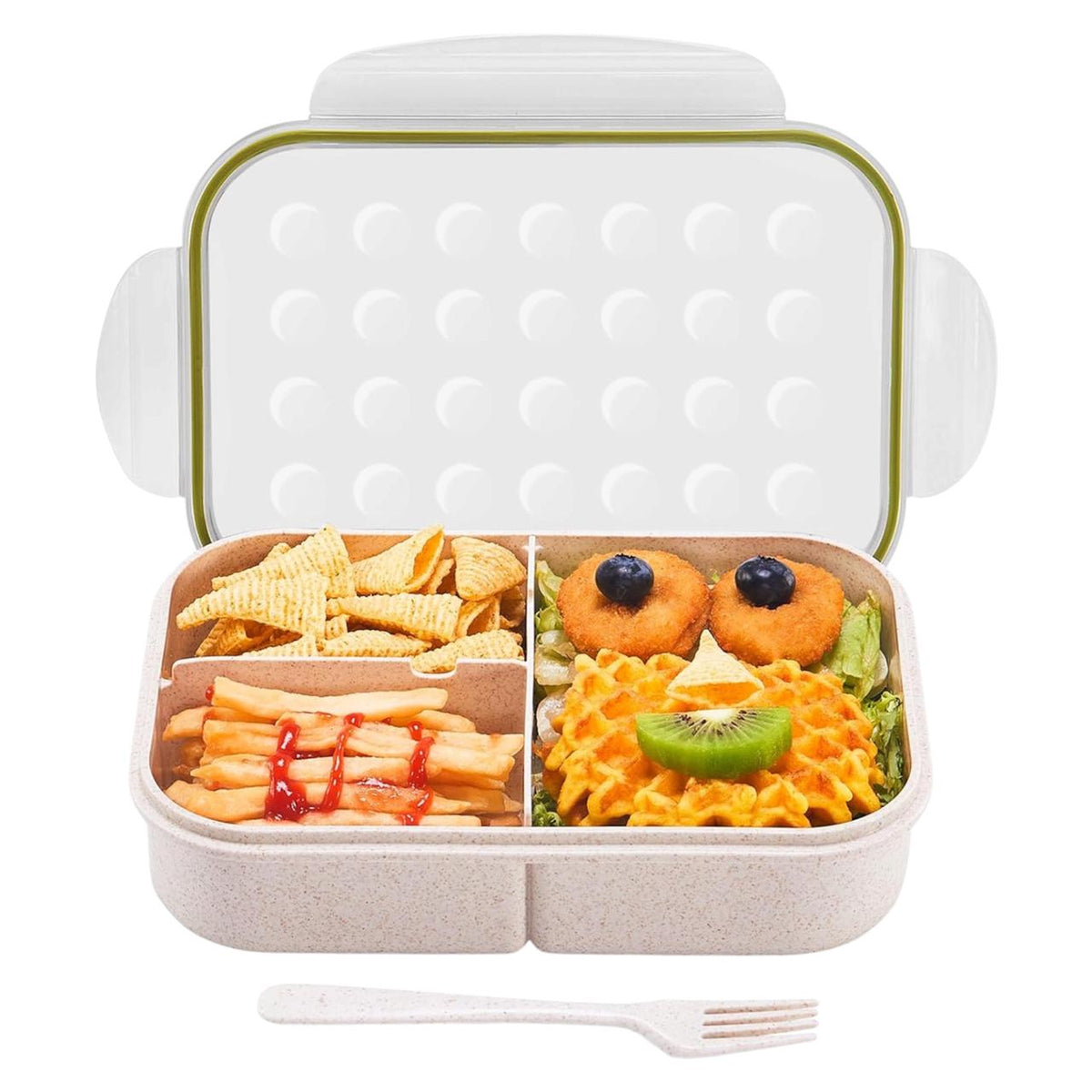 Lonchera Bento Infantil - 3 Compartimentos, Apta Microondas (1150 ml)