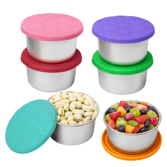 Set x6 Contenedores de Snacks en Acero Inoxidable 304 con Tapa de Silicona (230 ml c/u)
