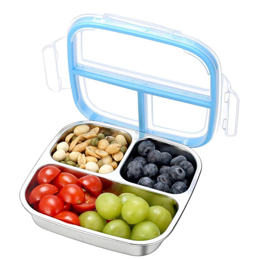 Snackera en Acero Inoxidable - 3 Compartimentos Herméticos para Bebés y Toddlers