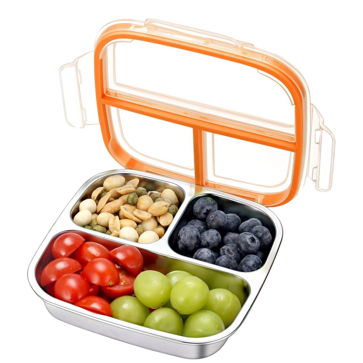 Snackera en Acero Inoxidable - 3 Compartimentos Herméticos para Bebés y Toddlers