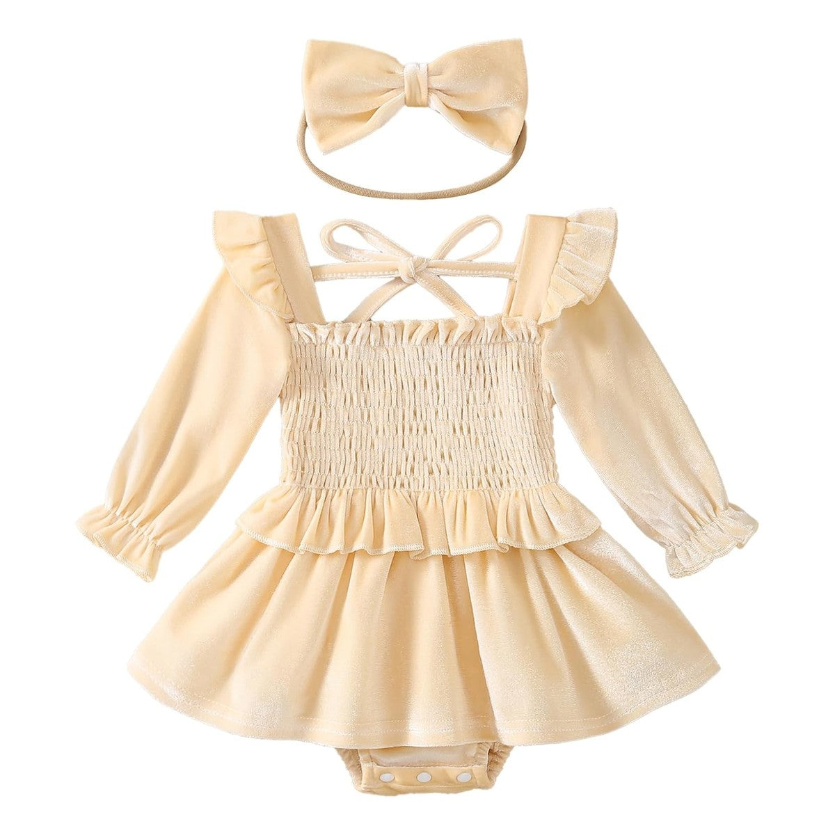 Mameluco Vestido Yara de Terciopelo - Beige