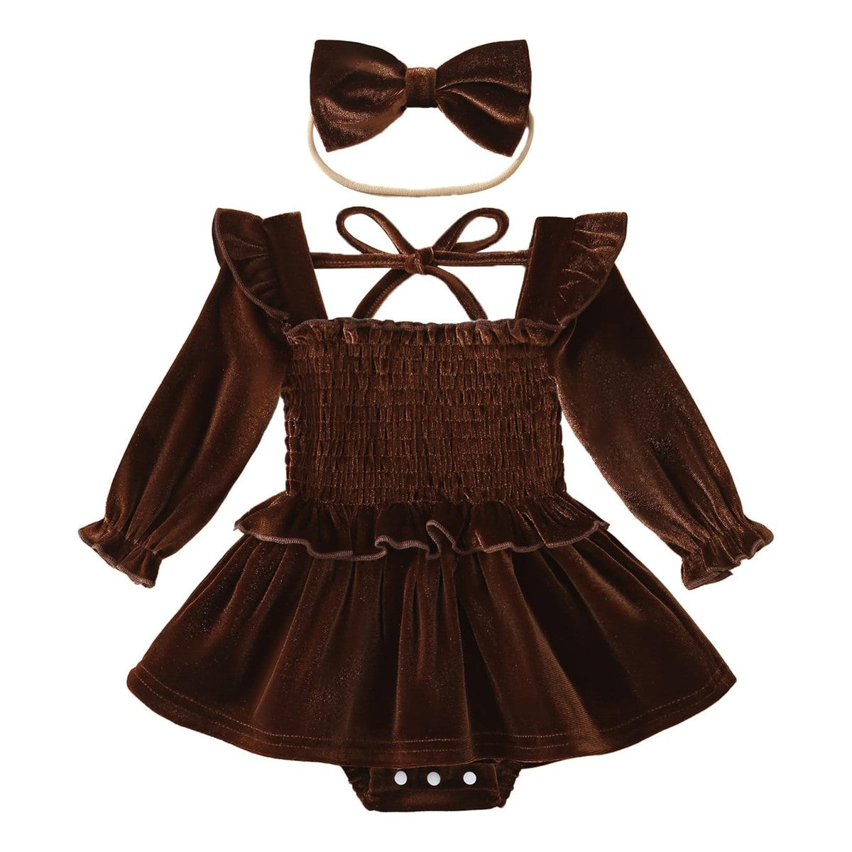 Mameluco Vestido Yara de Terciopelo - Café