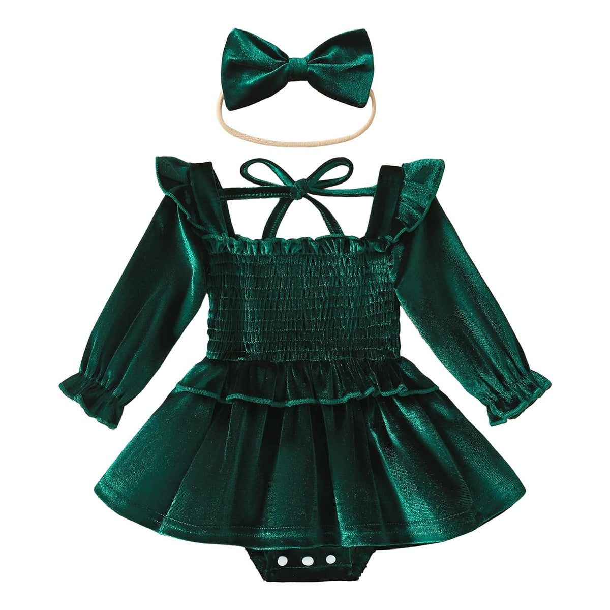 Mameluco Vestido Yara de Terciopelo - Verde Oscuro