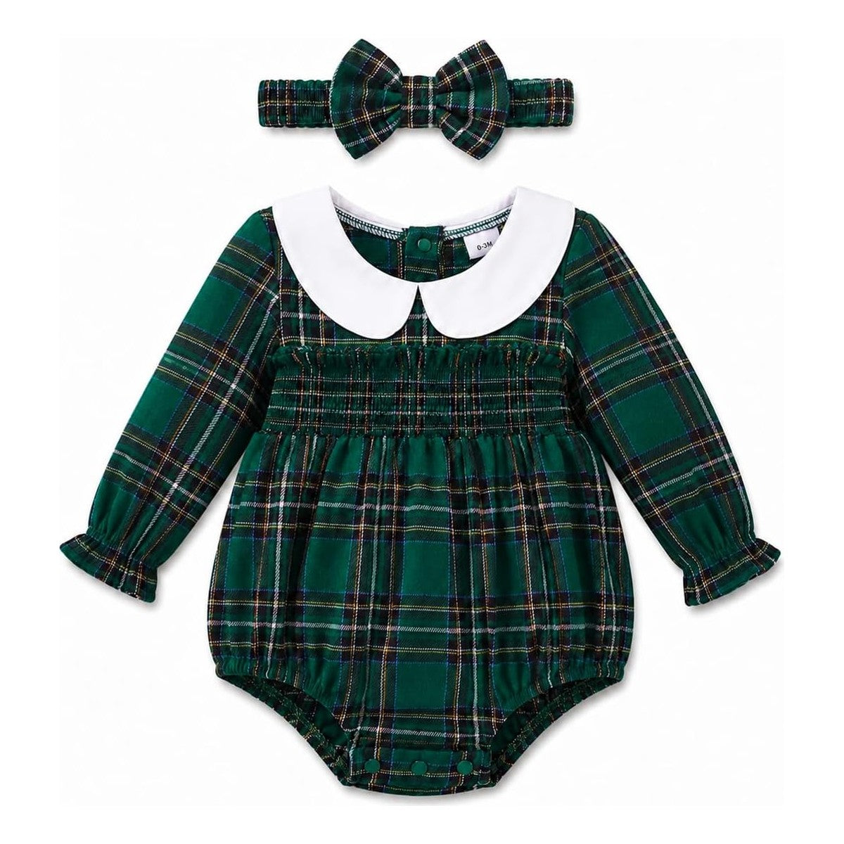 Set Mameluco Amelia & Diadema - Cuadros Verdes